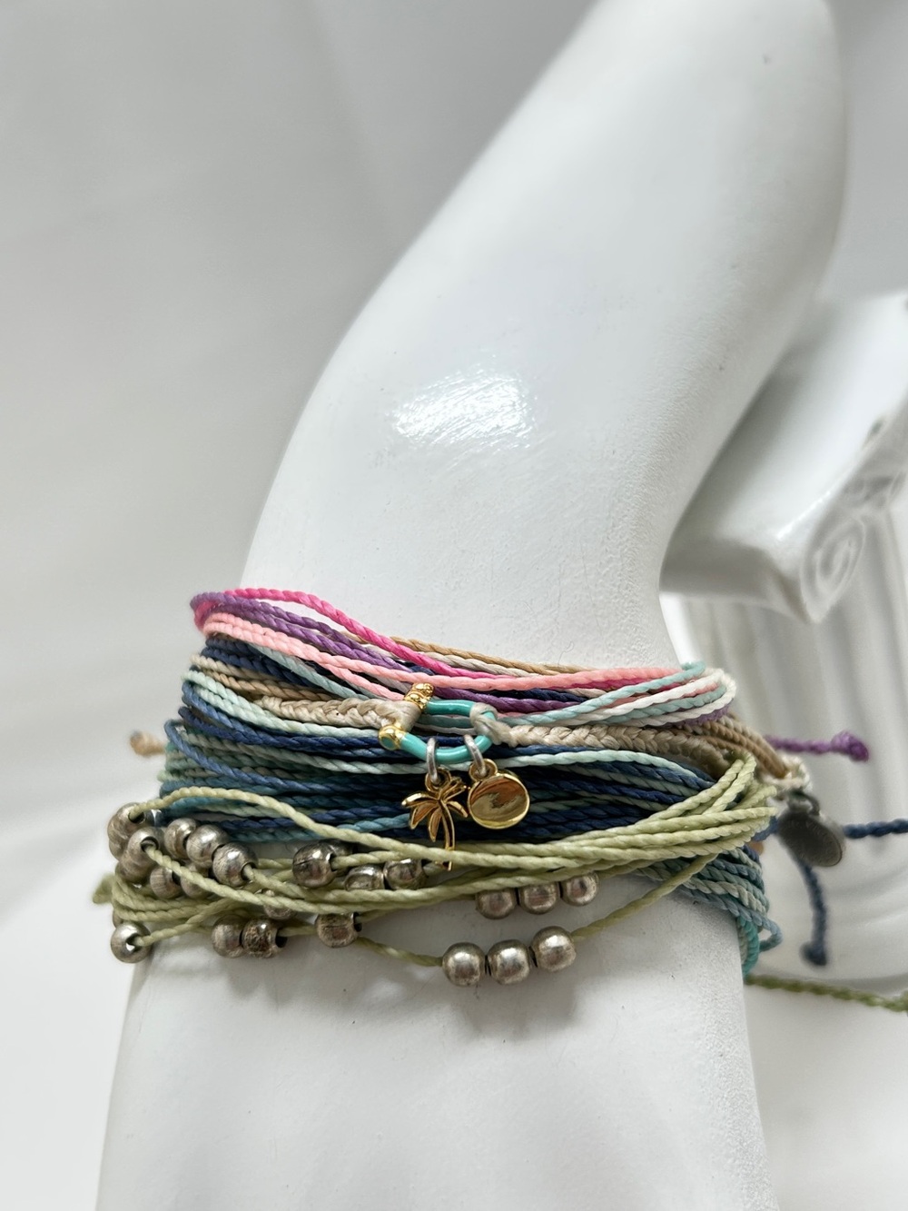 Pura Vida, 7 Multicolored Adjustable Bracelets, All With Logo Charms, Boho